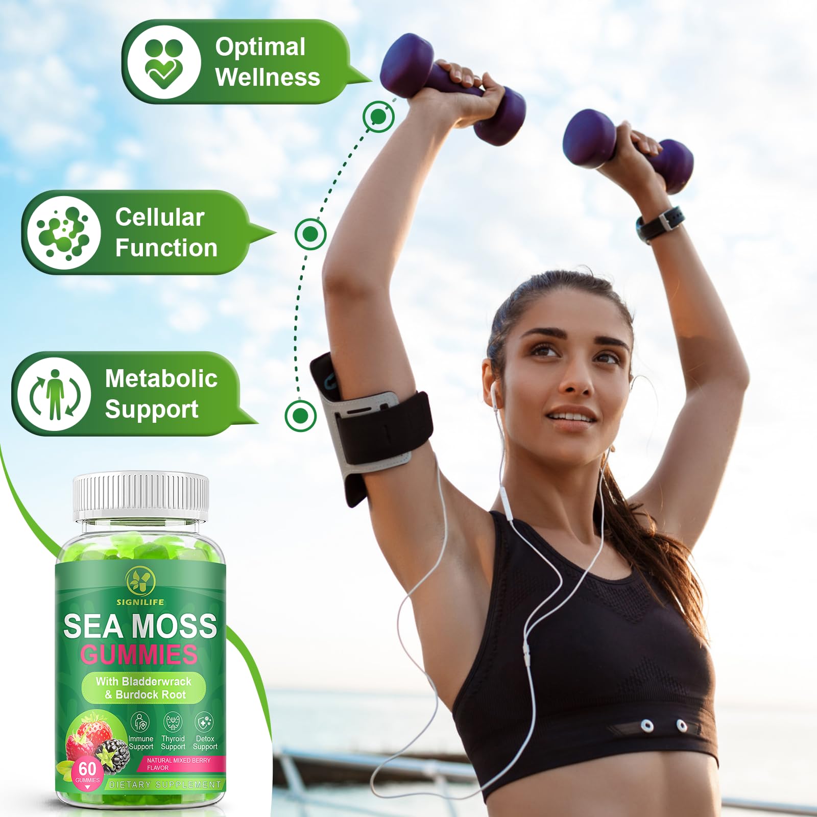 SIGNILIFE Sea Moss Gummies gluten-free label communicates allergen-friendly daily use.