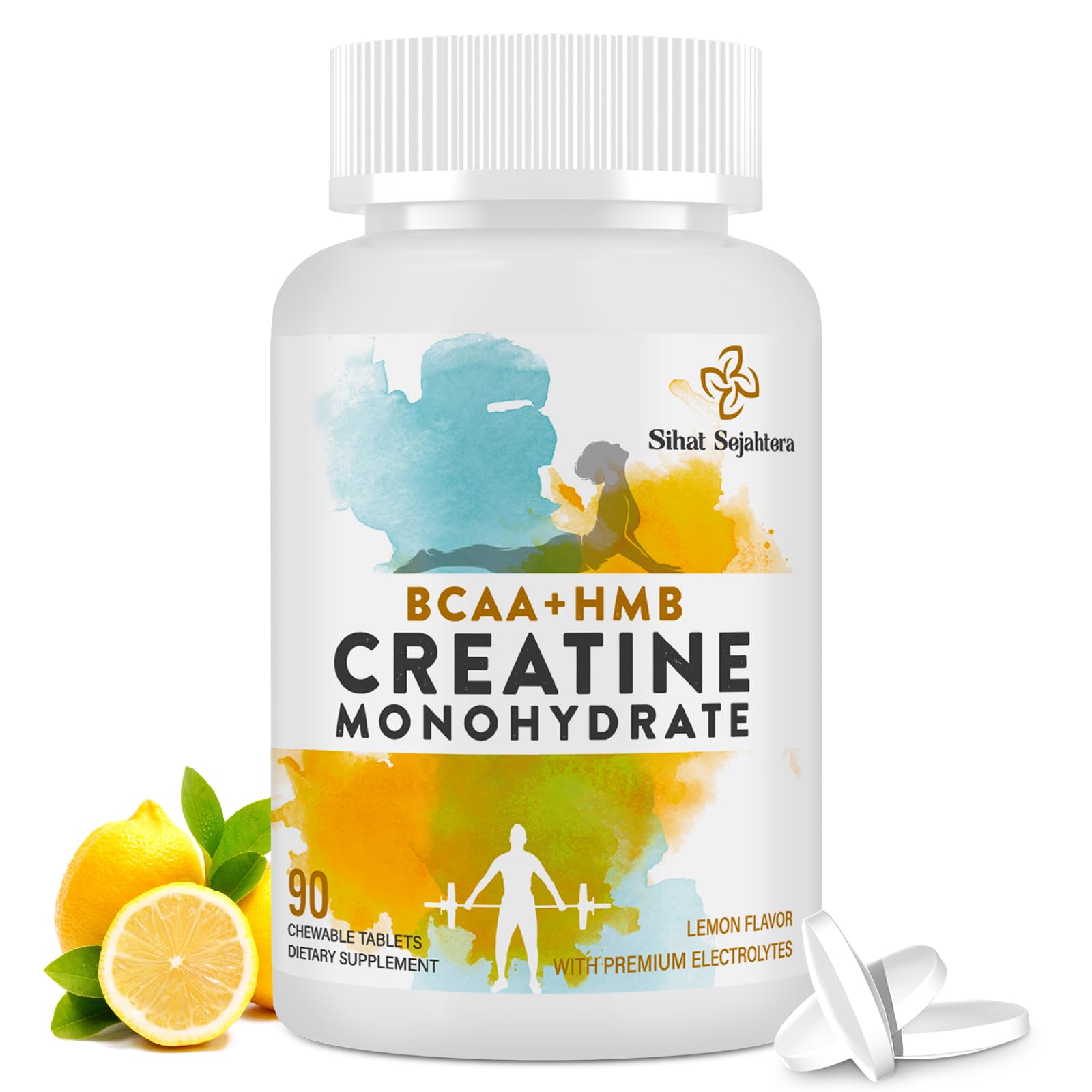 Sihat Sejahtera 8in1 creatine chews bottle front shows lemon flavor for energy