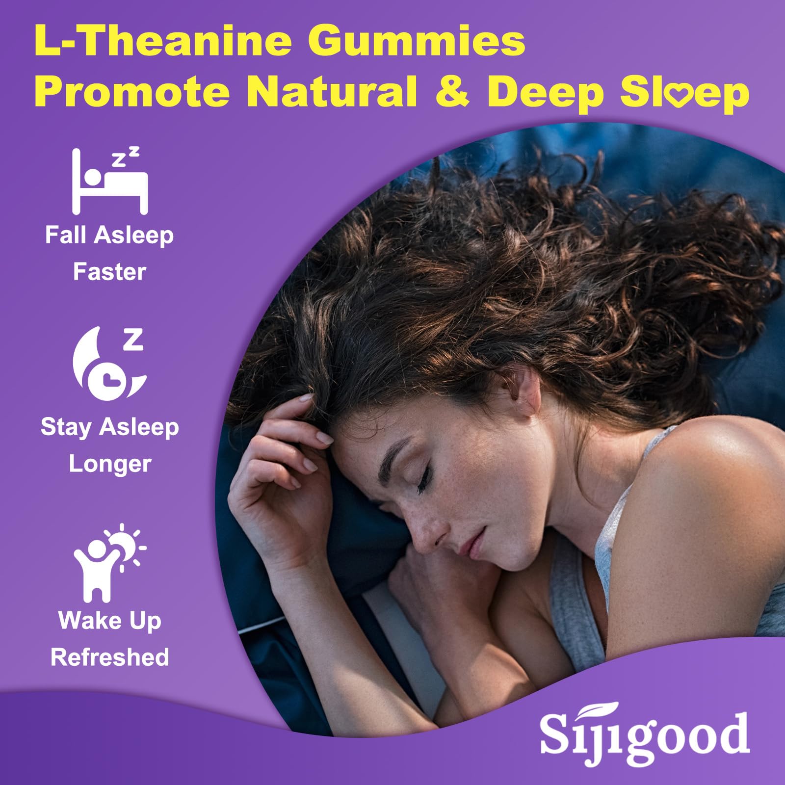 Sijigood 5-HTP mood sleep gummies emphasizing gentle mood and sleep cues.