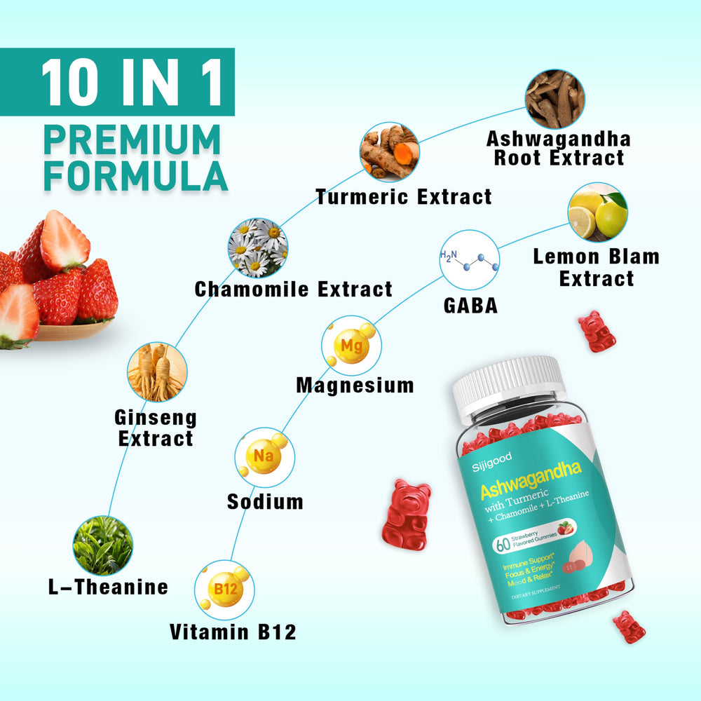 Sijigood Ashwagandha gummies 60-count pack shown for daily balance