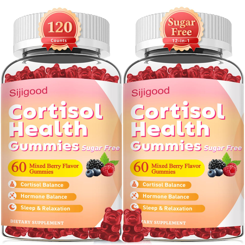 Sijigood cortisol gummies bottle front with mixed berry flavor and potential stress support
