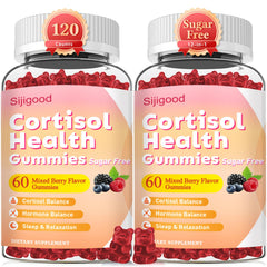 Sijigood cortisol gummies bottle front with mixed berry flavor and potential stress support