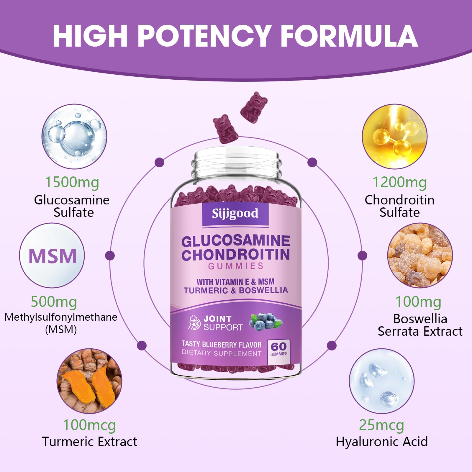Sijigood Glucosamine Chondroitin Gummies blueberry bites highlight tasty daily joint care