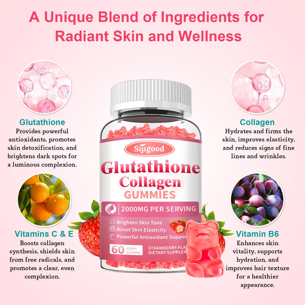 Sijigood Glutathione Collagen Gummies nutrition panel listing vitamins and minerals.