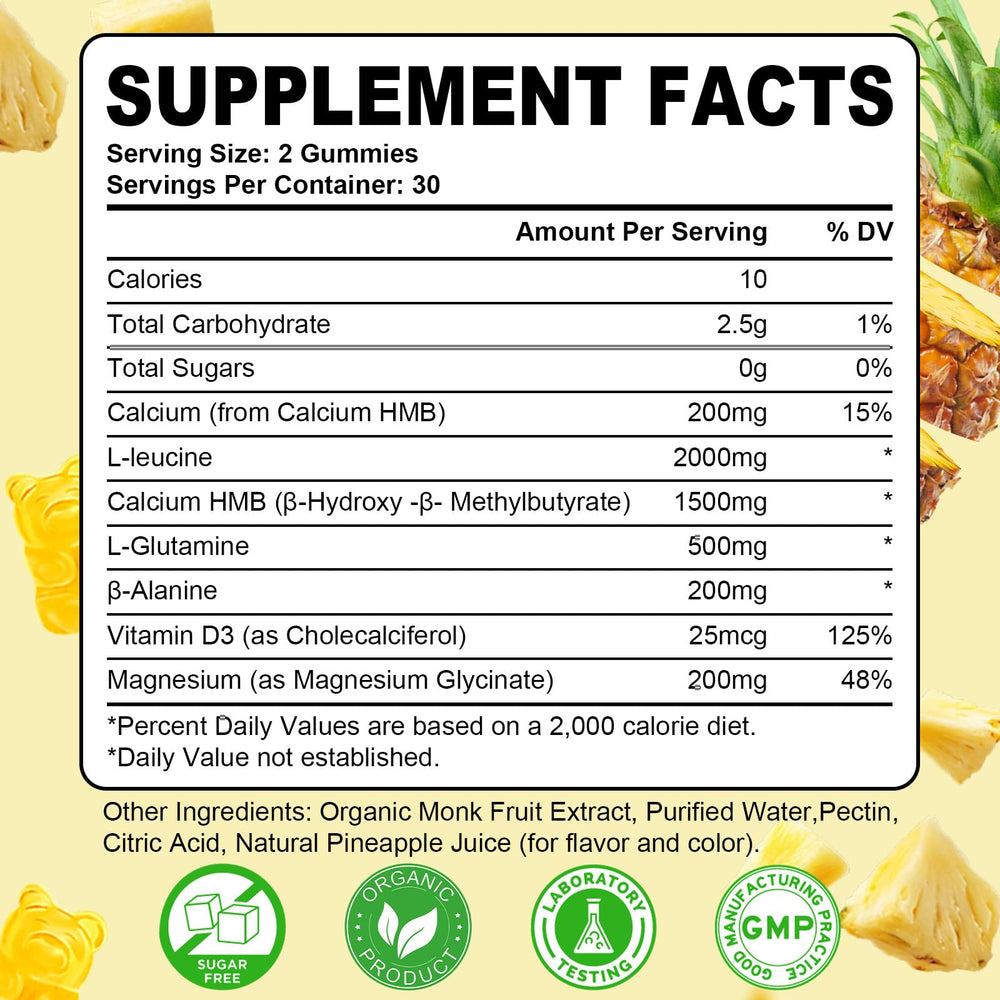 Sijigood HMB-L-Leucine bottle back showing vegan, gluten-free ingredients