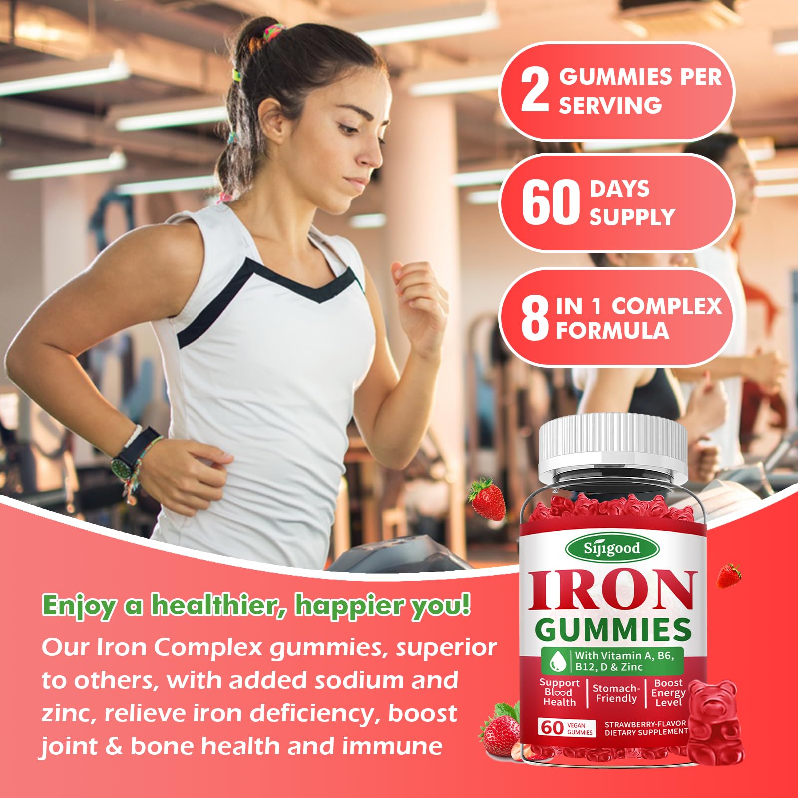 Sijigood Iron Gummies 120-count pack appeals to busy adults and families.