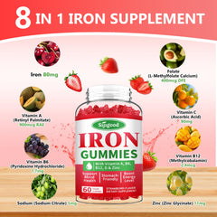 Sijigood Iron Gummies Easy Digestibility close-up illustrates stomach-friendly iron.