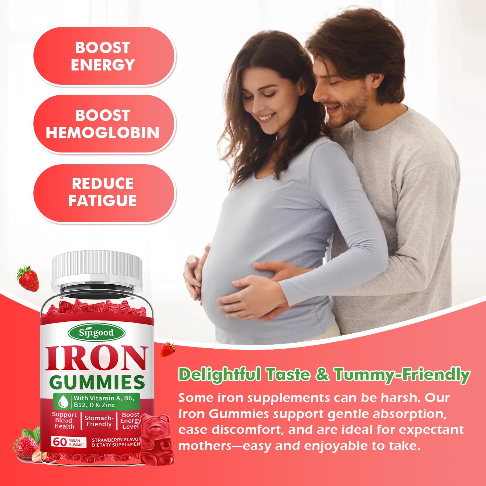 Sijigood Iron Gummies Gluten-Free packaging signals dietary flexibility.