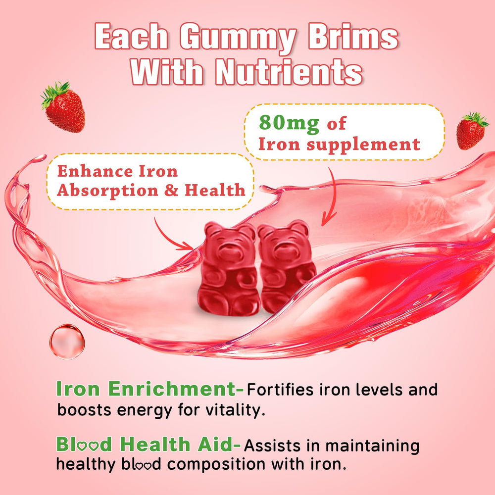 Sijigood Iron Gummies Vitamin C Boost bottle highlights enhanced absorption for iron uptake.