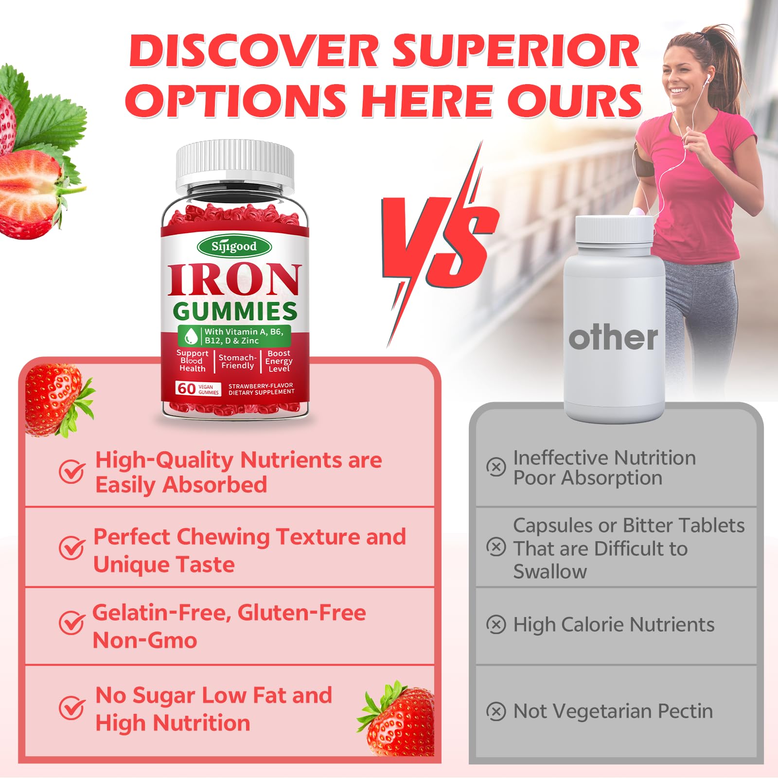 Sijigood Iron Gummies Zinc and B12 presence highlighted on the label.