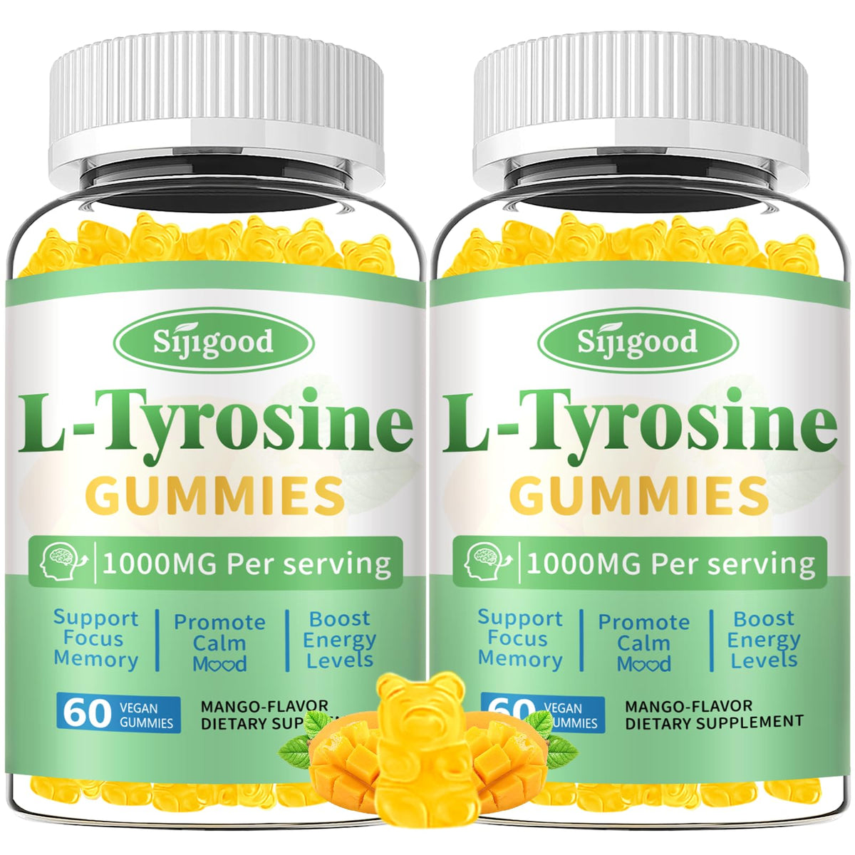 Sijigood L-Tyrosine Gummies bottle with mango flavor and vegan formula for daily focus