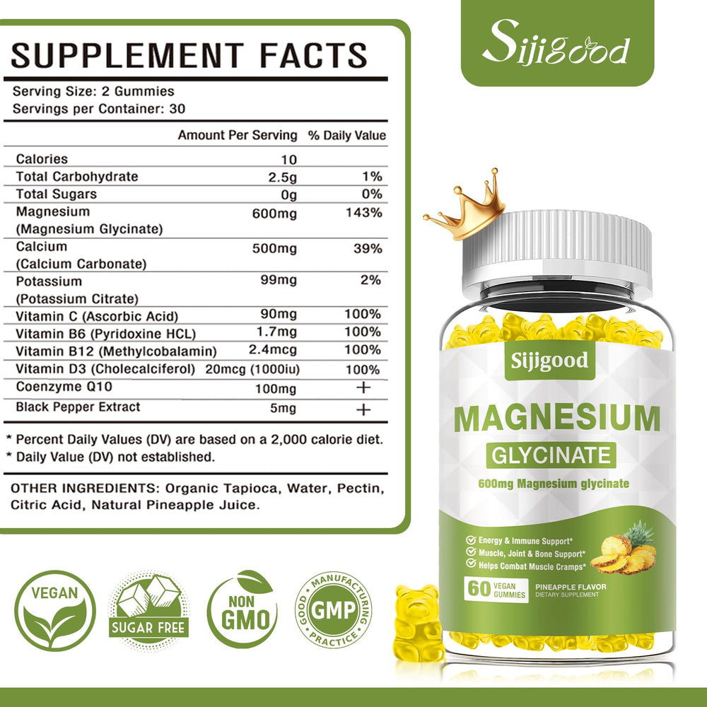 Sijigood pineapple-flavor gummies close-up highlighting tasty sugar-free magnesium.