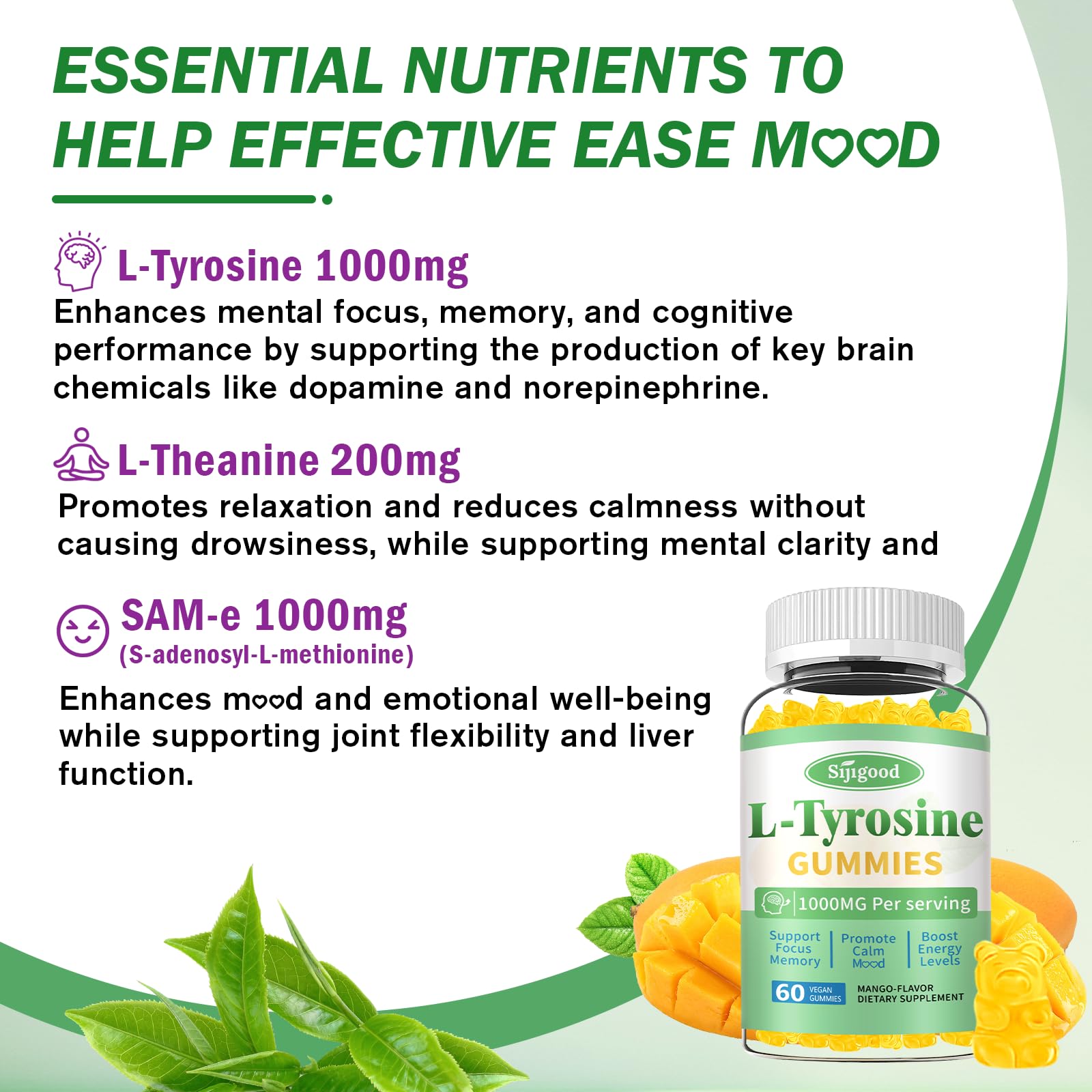 Sijigood mango flavor gummies inviting taste while supporting cognitive tasks and mood