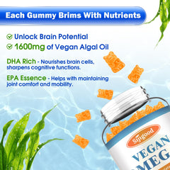 Sijigood Omega-3 Gummies bottle back label highlighting purity and ingredients.