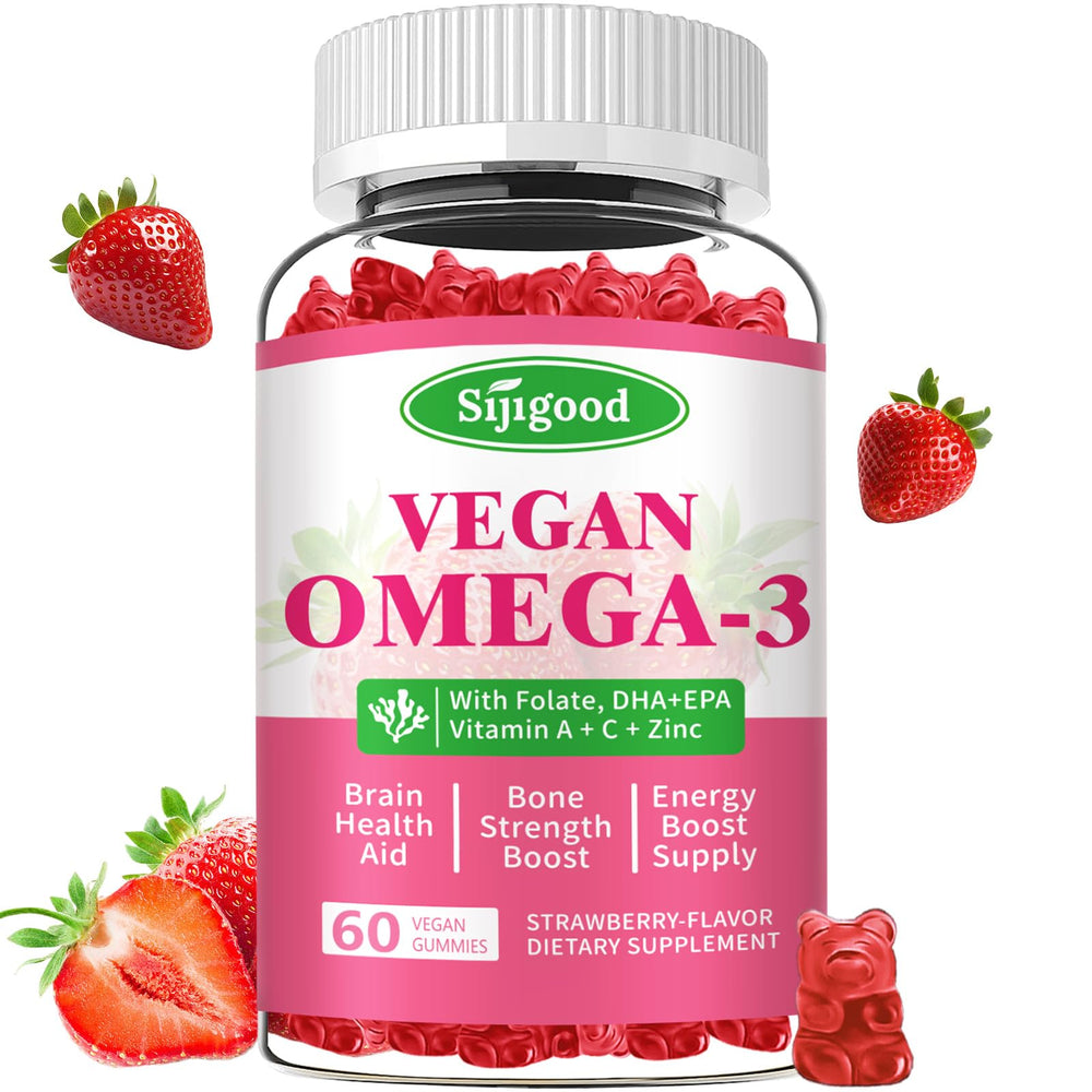Sijigood Omega-3 Gummies bottle view, convenient vegan omega-3 source.