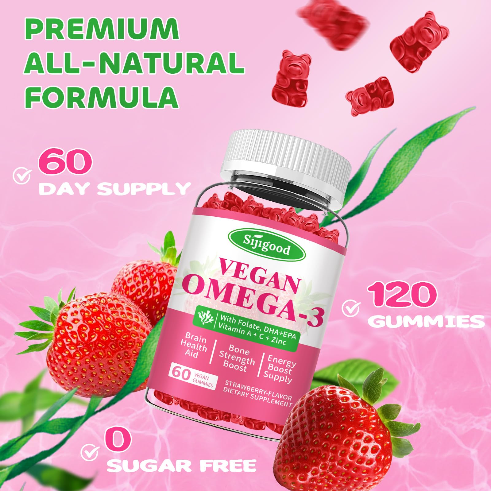 120-count bottle of Sijigood Omega-3 Gummies for convenient ongoing use.