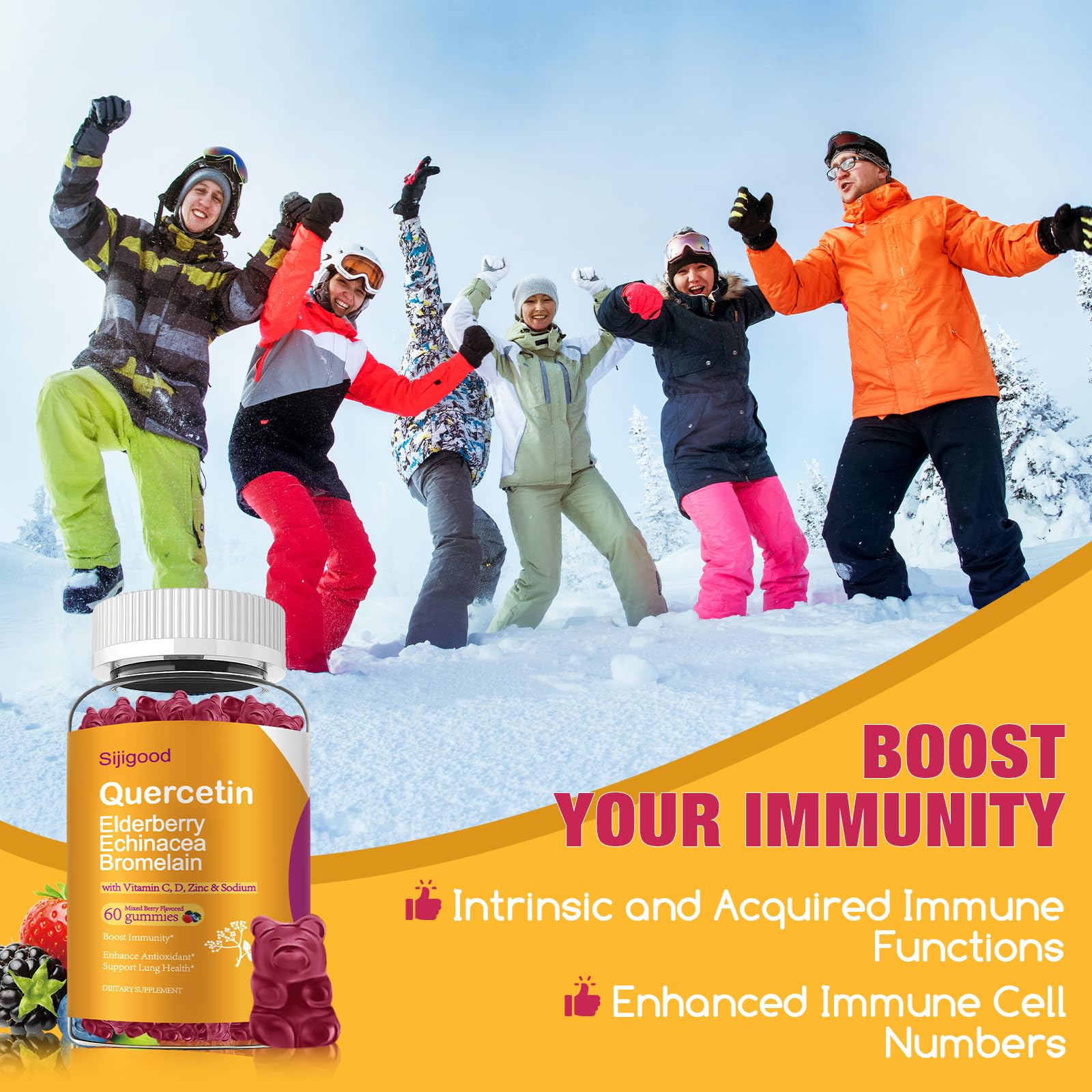 Sijigood quercetin gummies in mixed berry flavor ready to enjoy.