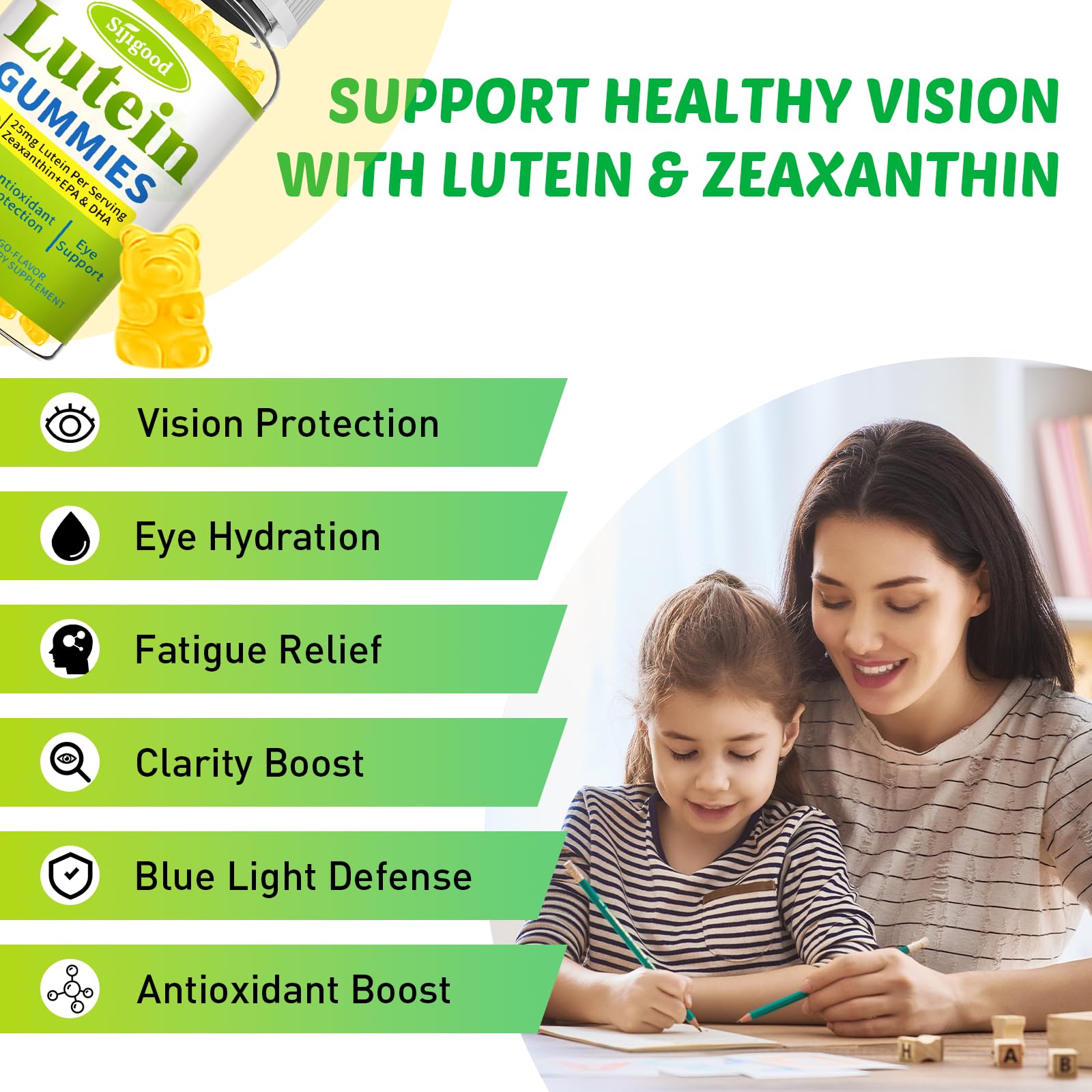 Sijigood sugar-free eye supplement label shows clean, natural ingredients.