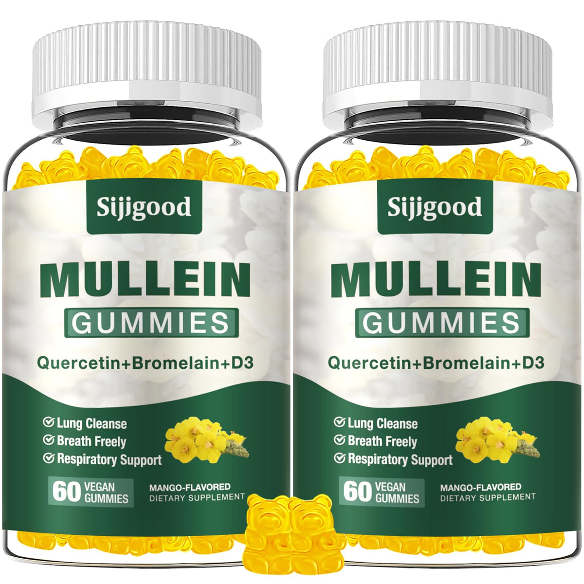 Sijigood two-pack bottle front with mango gummies for daily respiratory comfort
