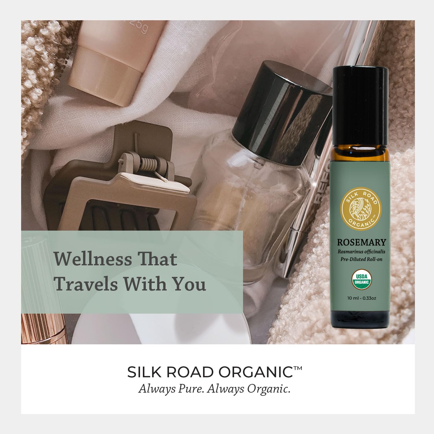 Silk Road Organic herbal aromatics evoke evergreen freshness for daily routine.