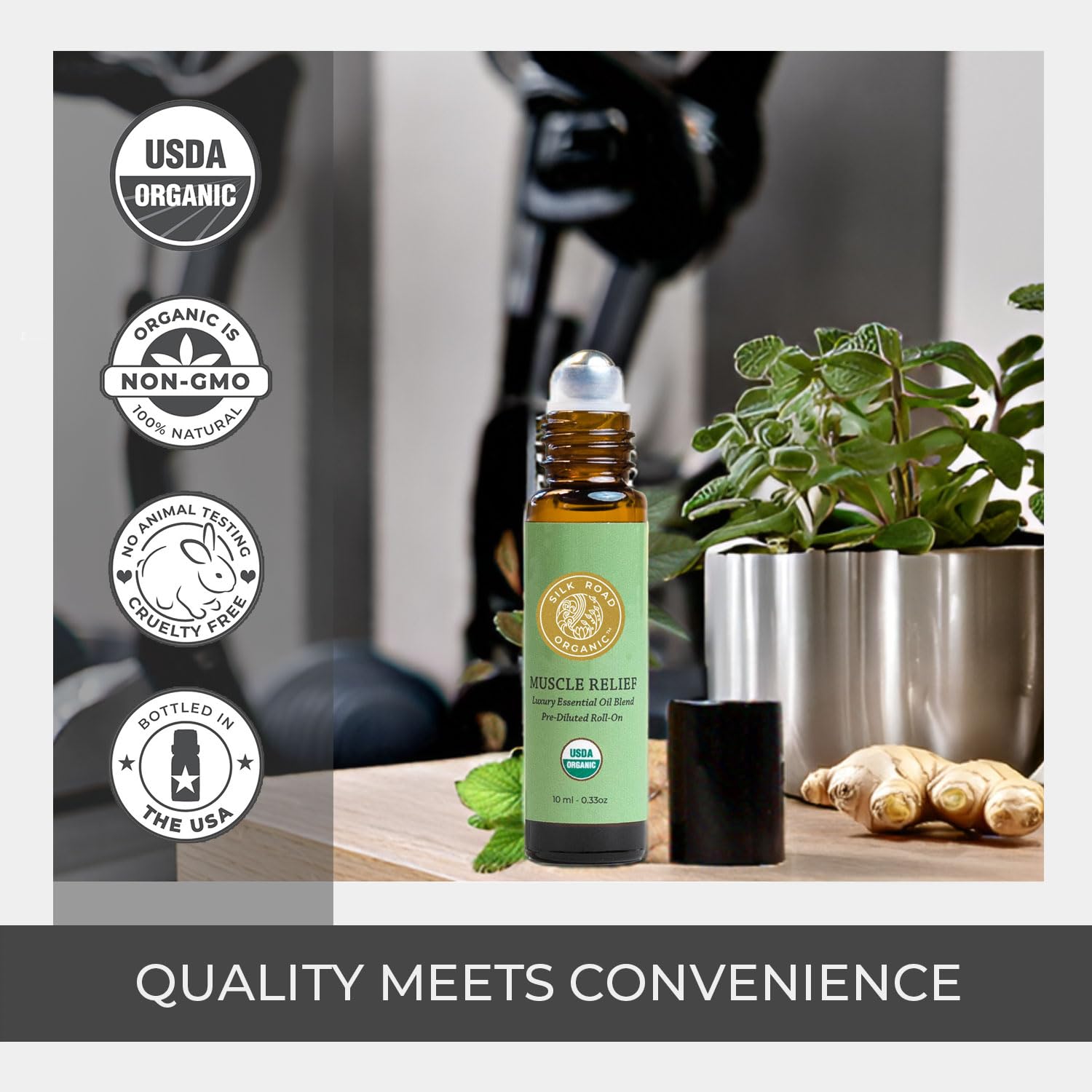 Silk Road Organic Muscle Relief roll-on organic certification and clean ingredients label