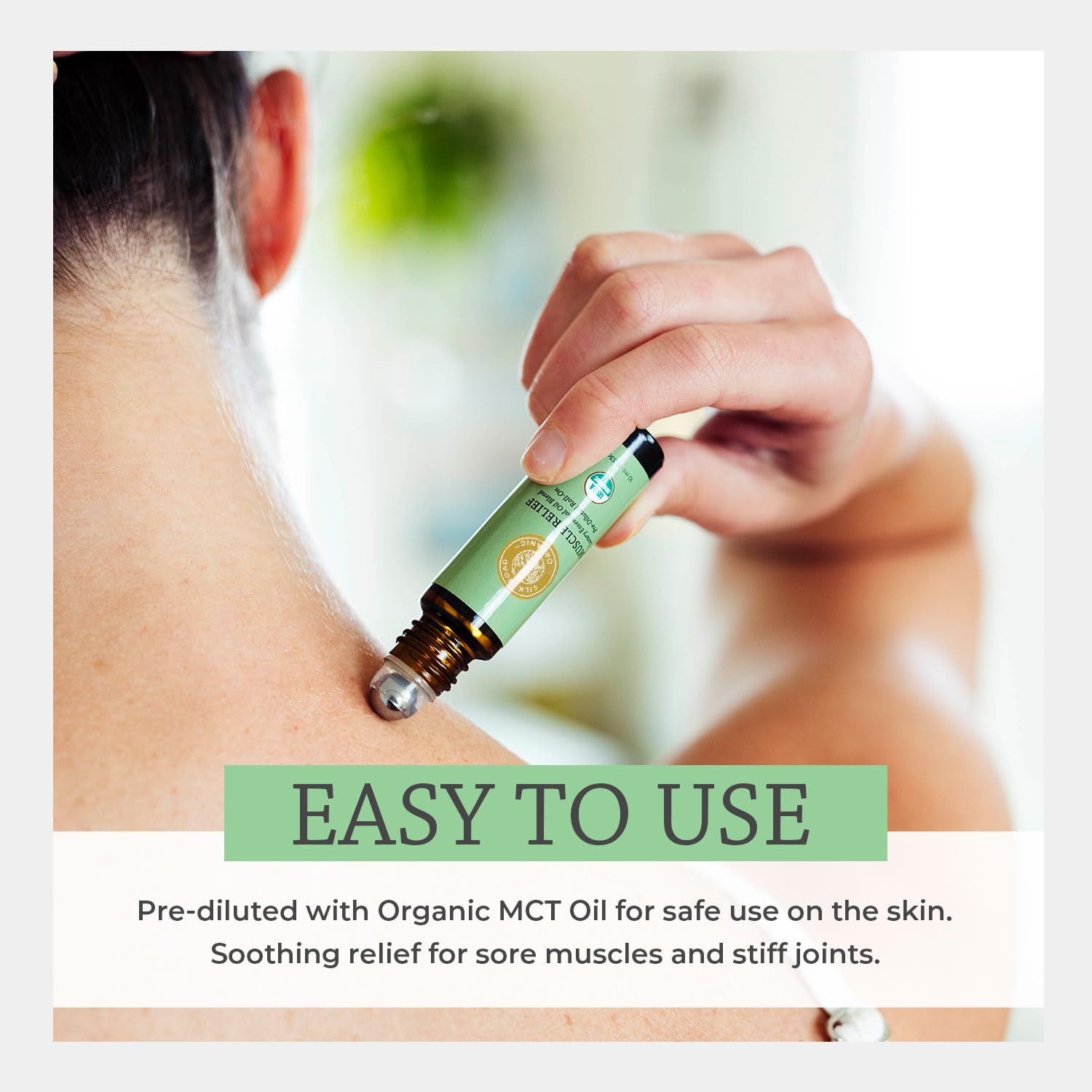 Silk Road Organic Muscle Relief roll-on travel-friendly design fits in bags for on-the-go use
