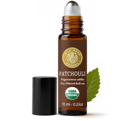 Silk Road Organic Patchouli, aplicador-rodillo-botella, aroma terroso para calma y claridad.