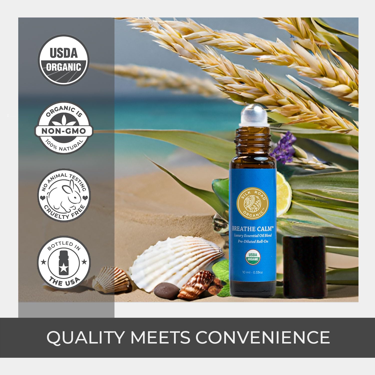 Silk Road Organic roll-on application demonstrates convenient on-skin use anytime.