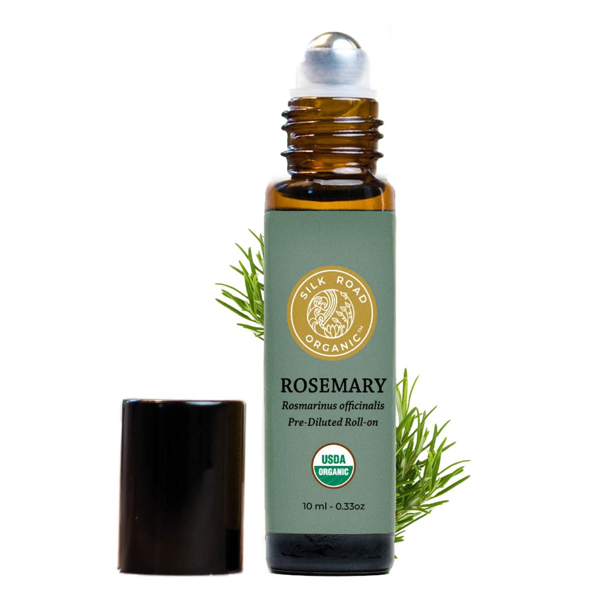 Silk Road Organic Rosemary Roll-On bottle for scalp nourishment.