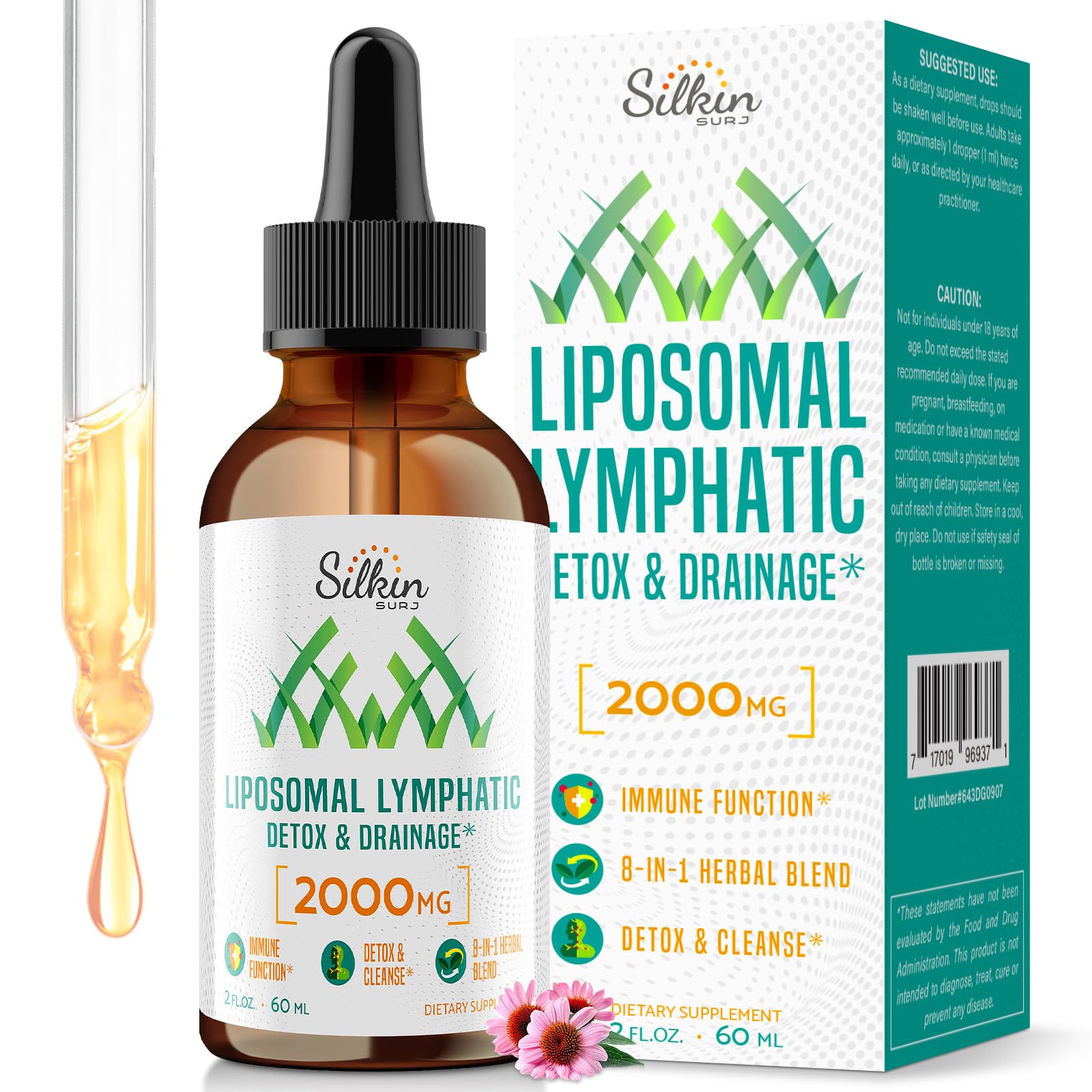 SilkinSurj liposomal drainage drops bottle for easy daily use and absorption