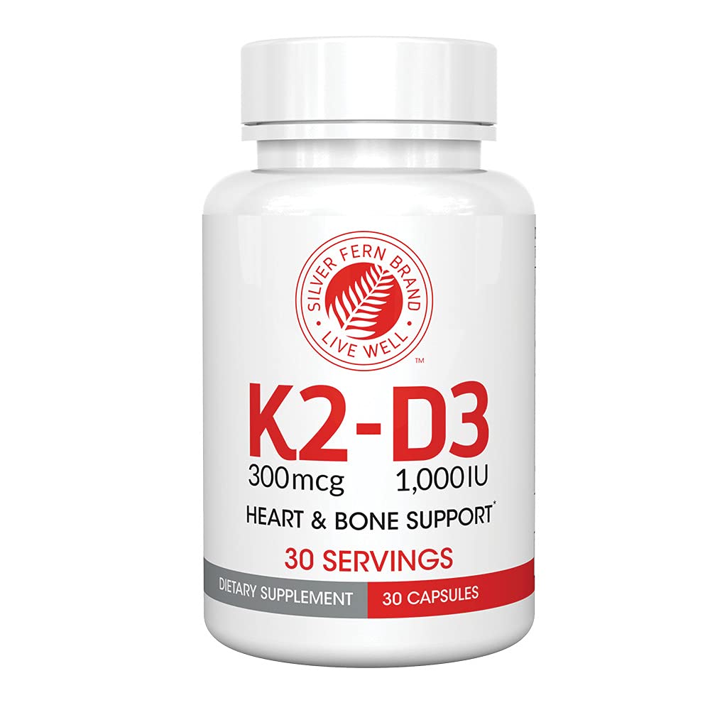 Silver Fern K2-D3 bottle front shows natural MK-7 and D3 pairing for daily bone support.