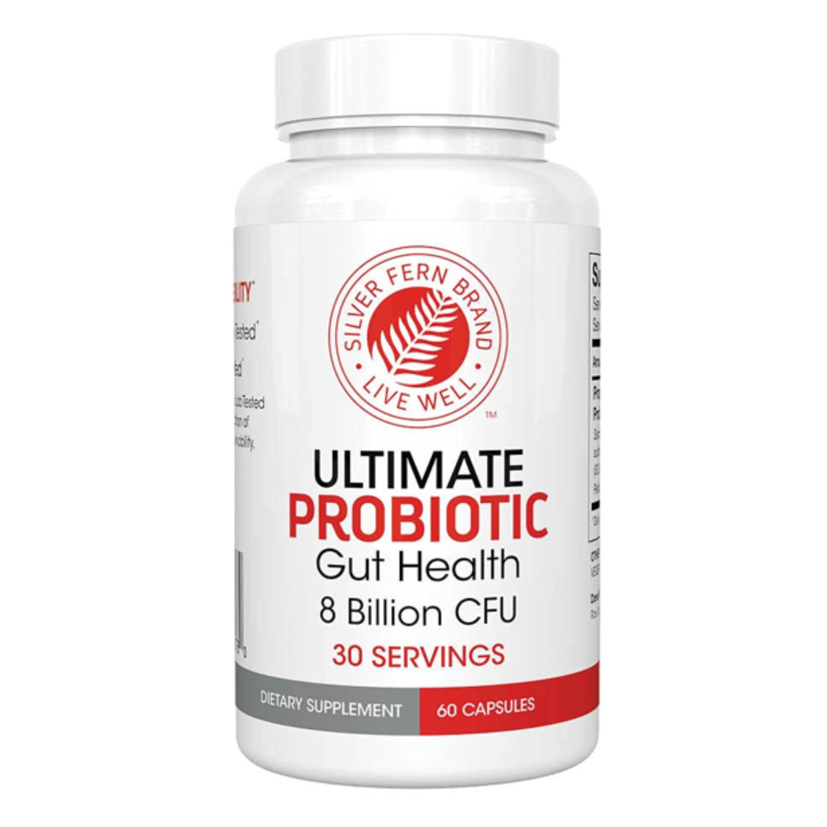 Silver Fern Ultimate Probiotic bottle front showing 60 capsules for daily gut health