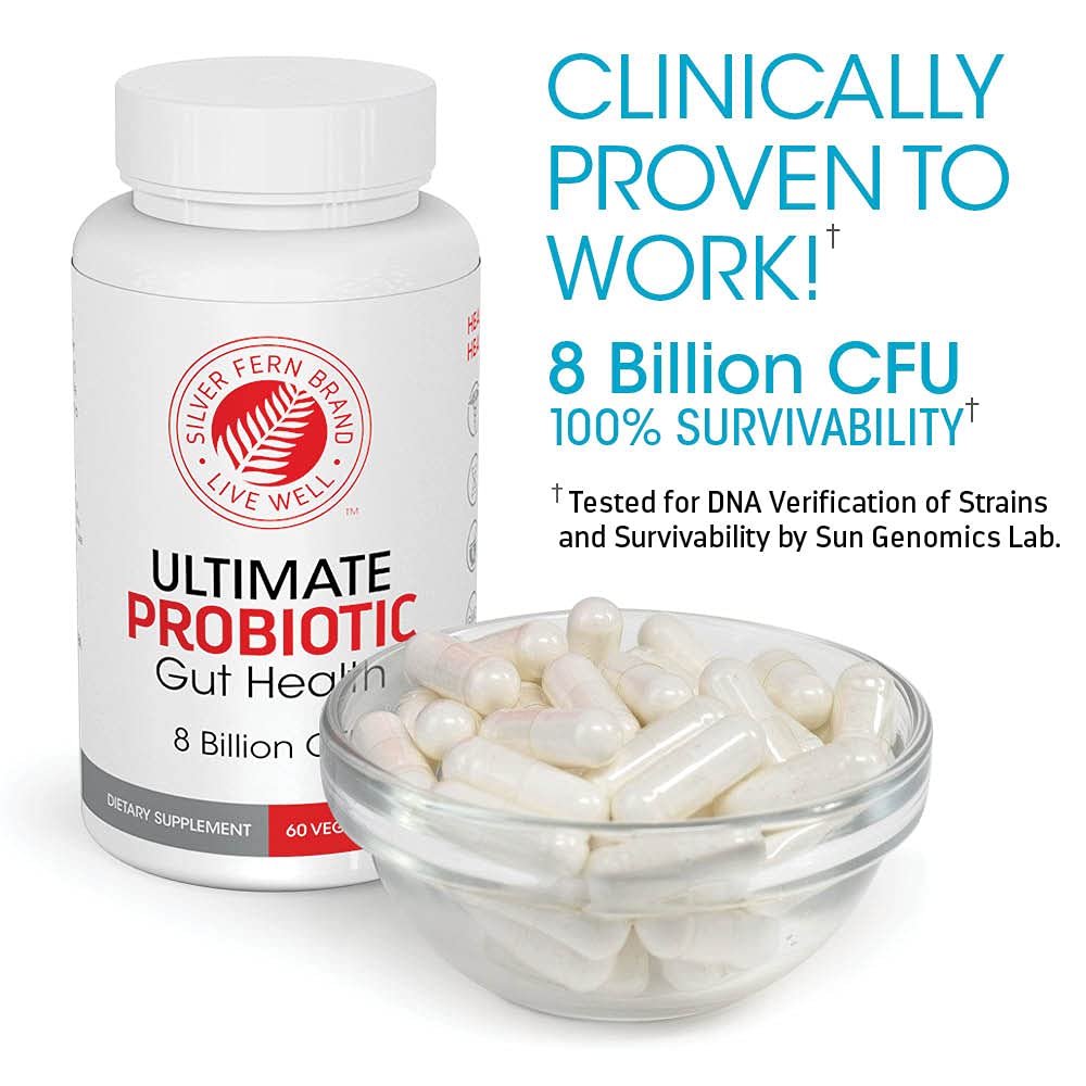 Label detail on Silver Fern probiotic showing gluten-free, dairy-free, GMO-free ingredients