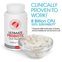 Label detail on Silver Fern probiotic showing gluten-free, dairy-free, GMO-free ingredients