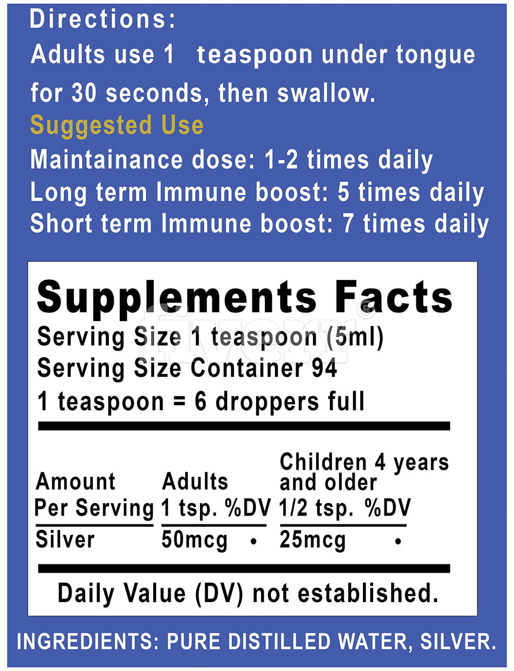 Silver Holistics colloidal silver liquid 16oz bottle label close-up shows purity and ingredients.