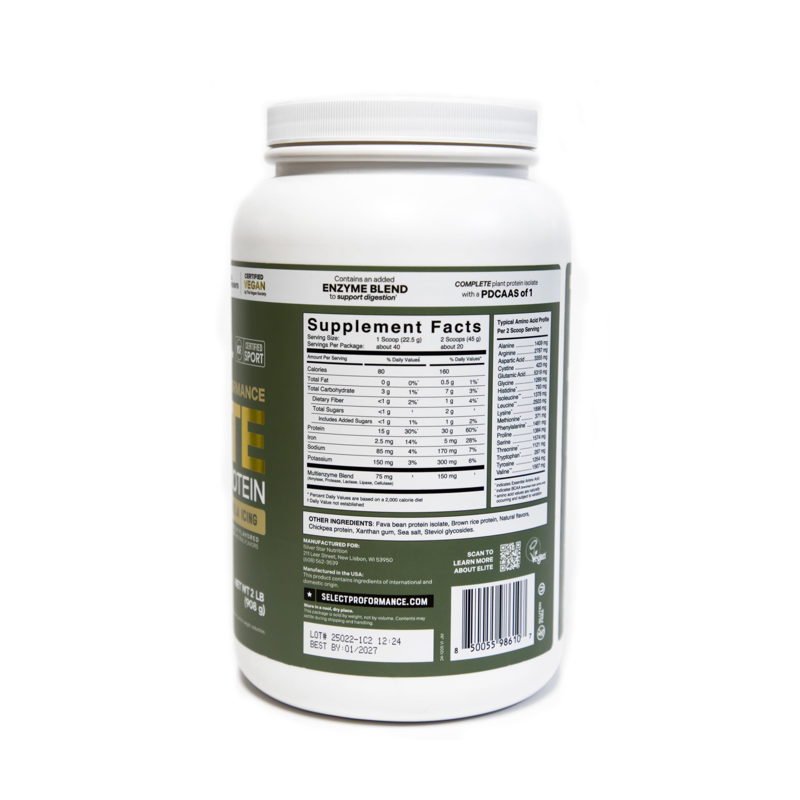 Silver Star Nutrition Elite Plant Protein scoop blends easily for quick vegan recovery.
