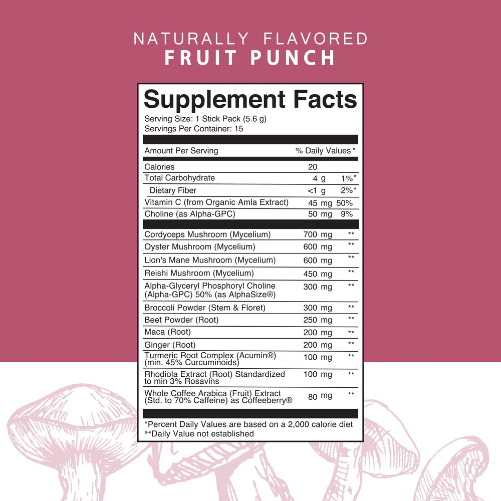 Silver Star Nutrition Roots Focus mushroom blend powder supports focus and daily wellness.