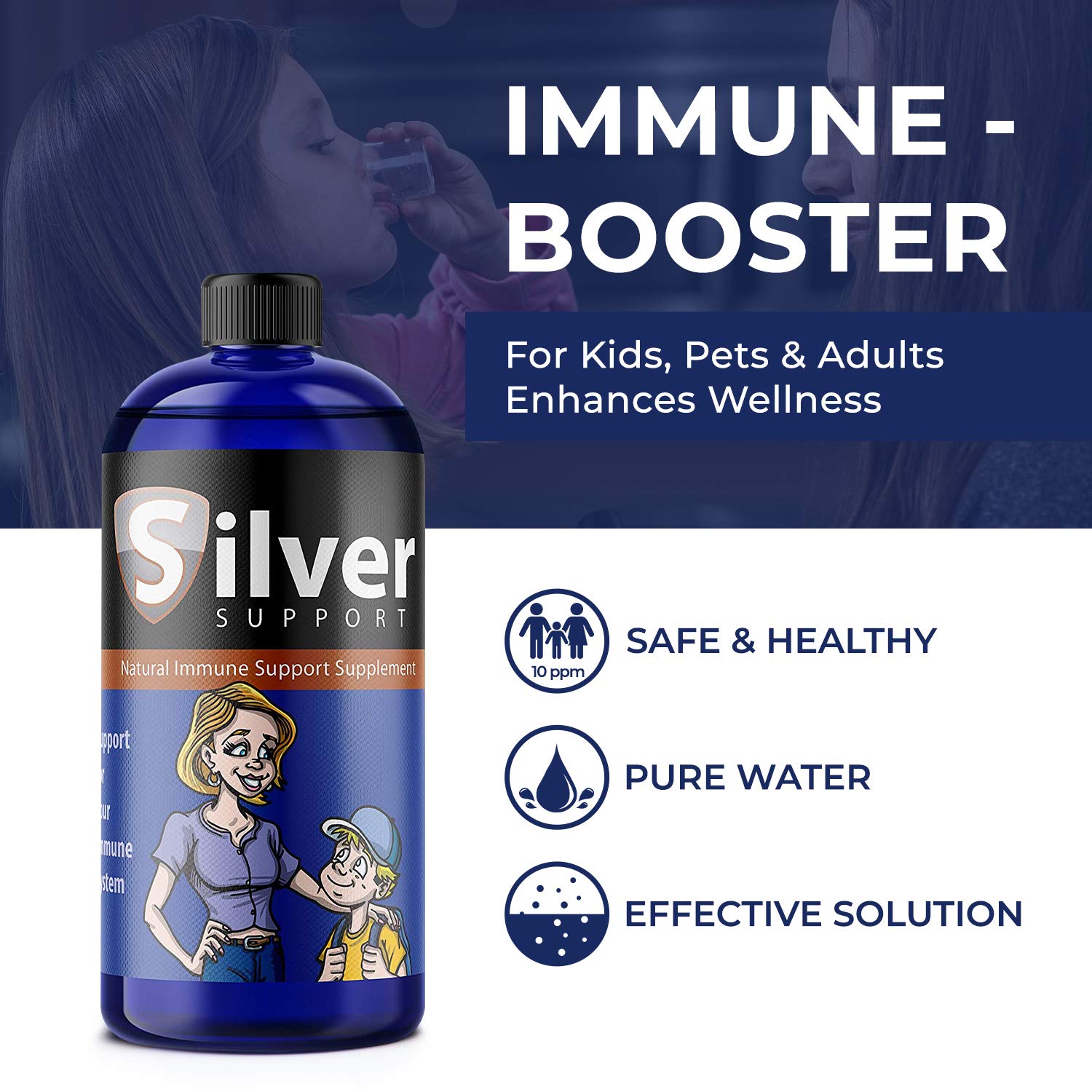 Silver Support dosing-spoon demonstrates easy 1–3 tsp daily use.