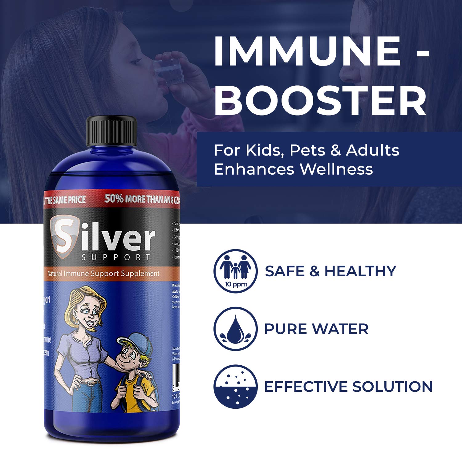Silver Support purified ionic silver dosing teaspoon for easy daily intake.