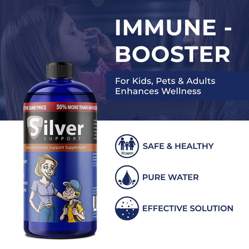Silver Support purified ionic silver dosing teaspoon for easy daily intake.