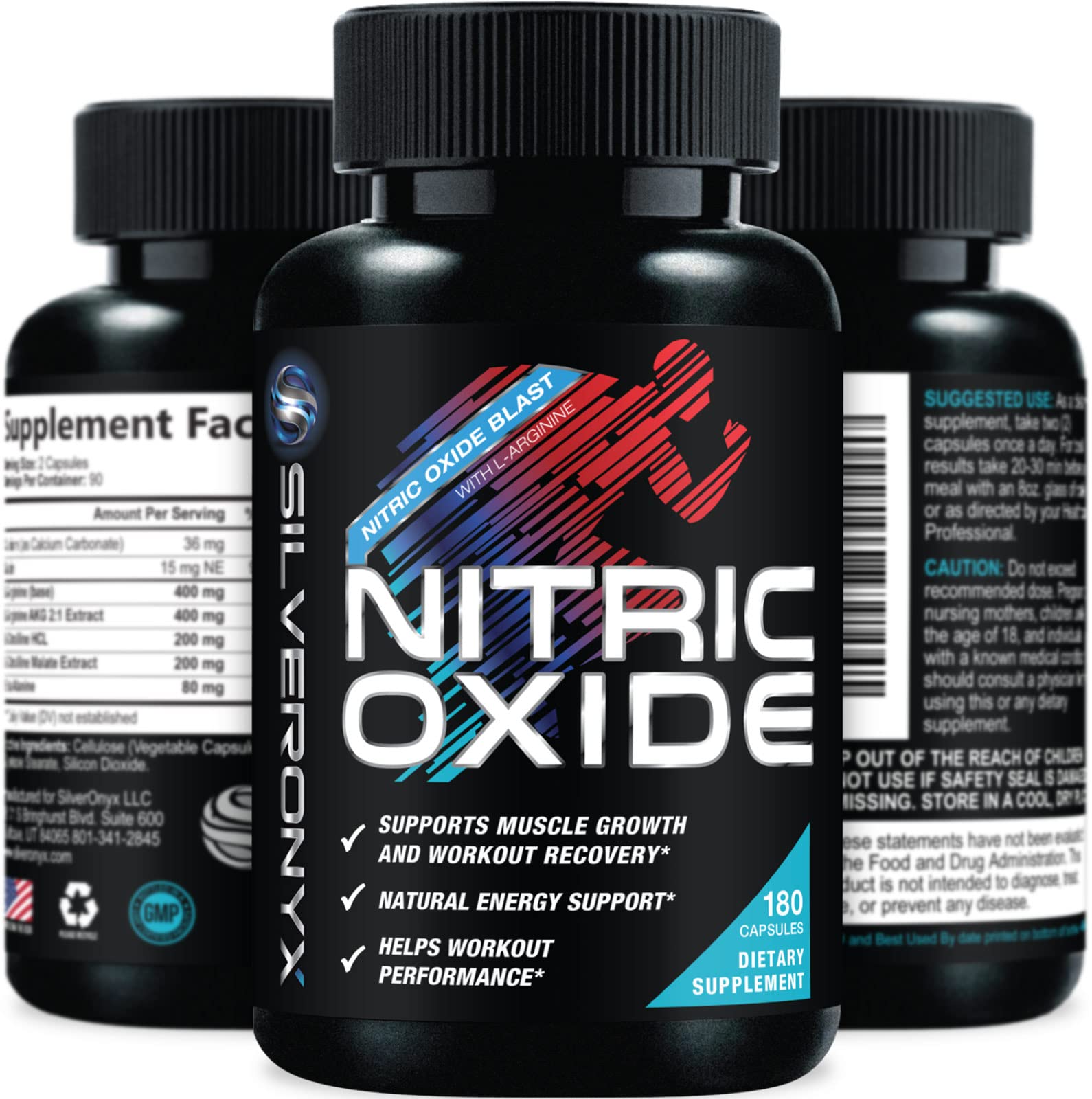 SilverOnyx Extra Strength Nitric Oxide bottle for enhanced workout endurance