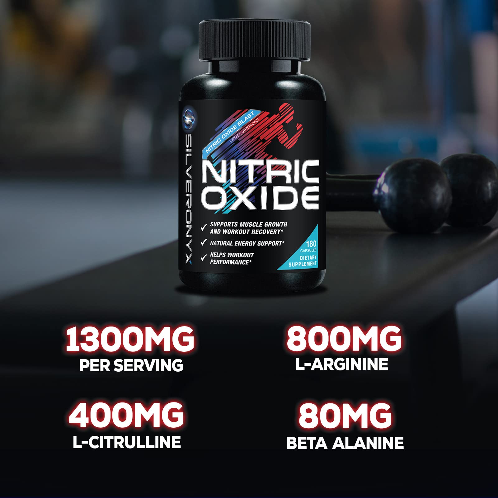 SilverOnyx pre-workout scene emphasizes muscle pumps and stamina