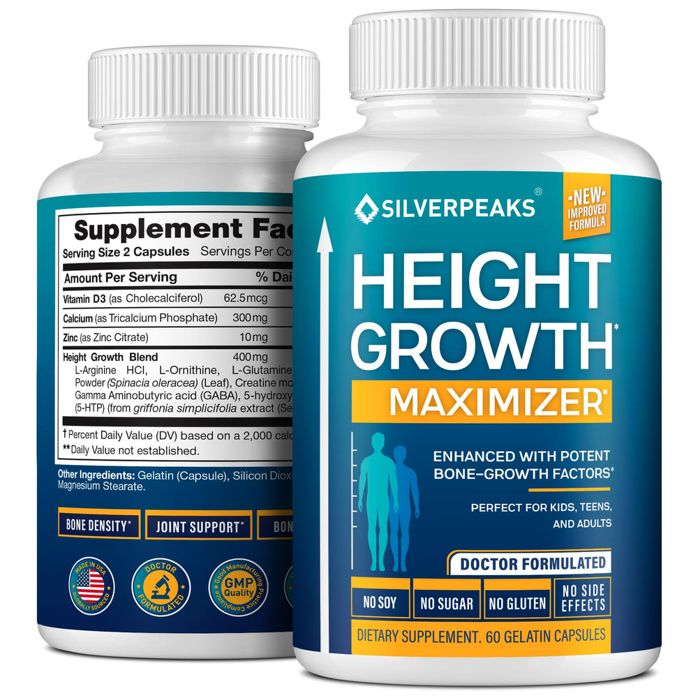 SILVERPEAKS Growth bottle front, indicating height support potential for daily use