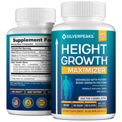 SILVERPEAKS Growth bottle front, indicating height support potential for daily use