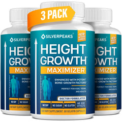 Silverpeaks Growth Capsules bottle on white background highlighting height support