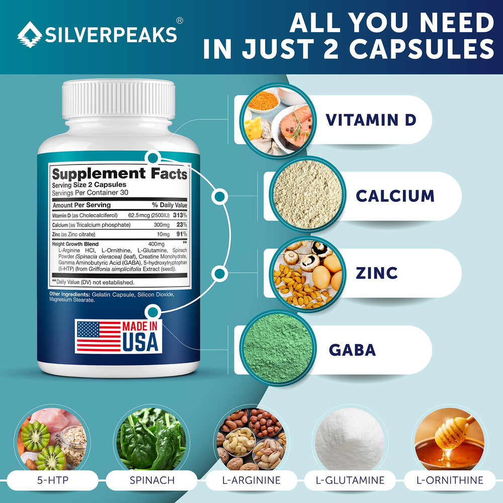 SILVERPEAKS Growth label back, detailing calcium and vitamin D for bones