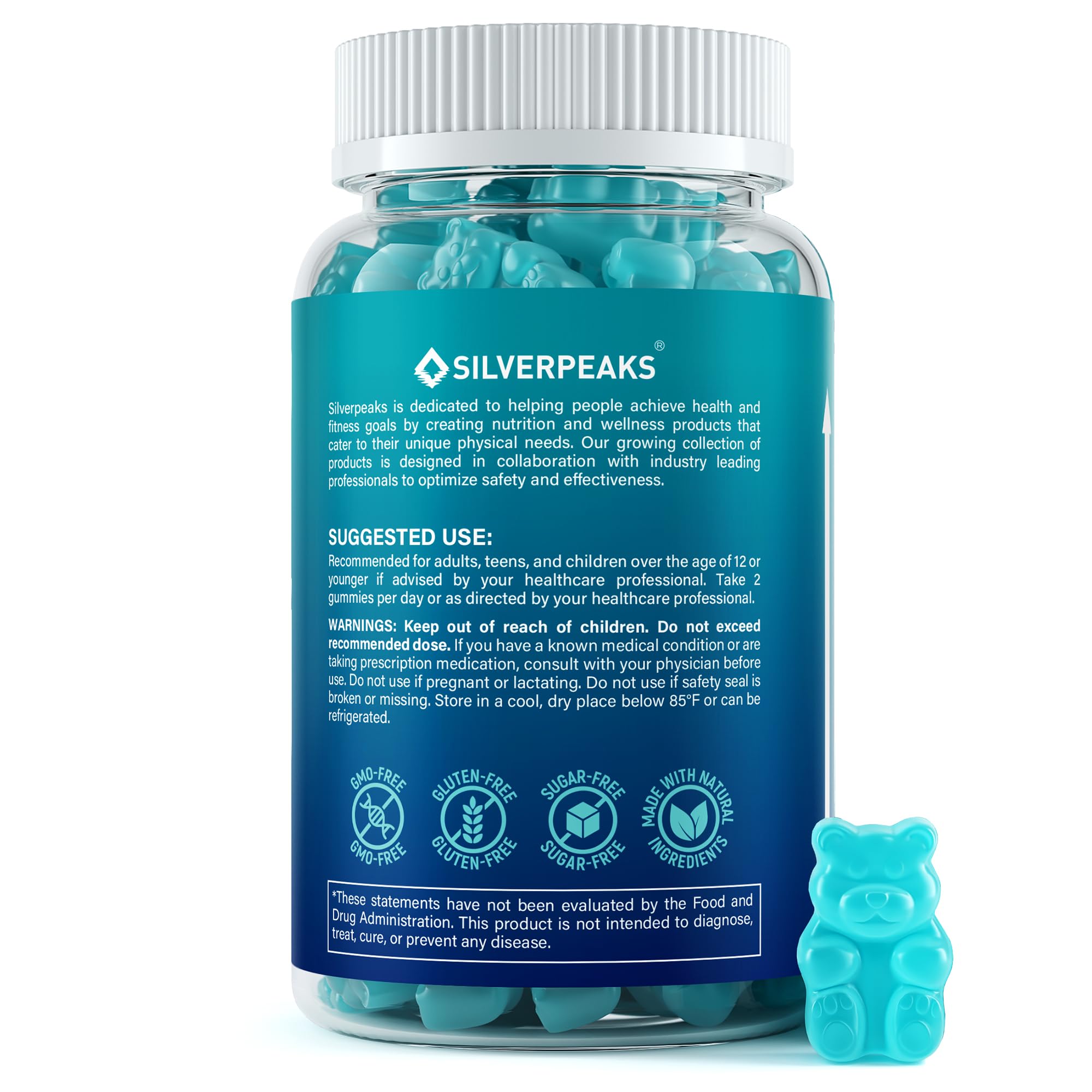 Packaging back of SILVERPEAKS Height Growth Gummies with ingredients overview