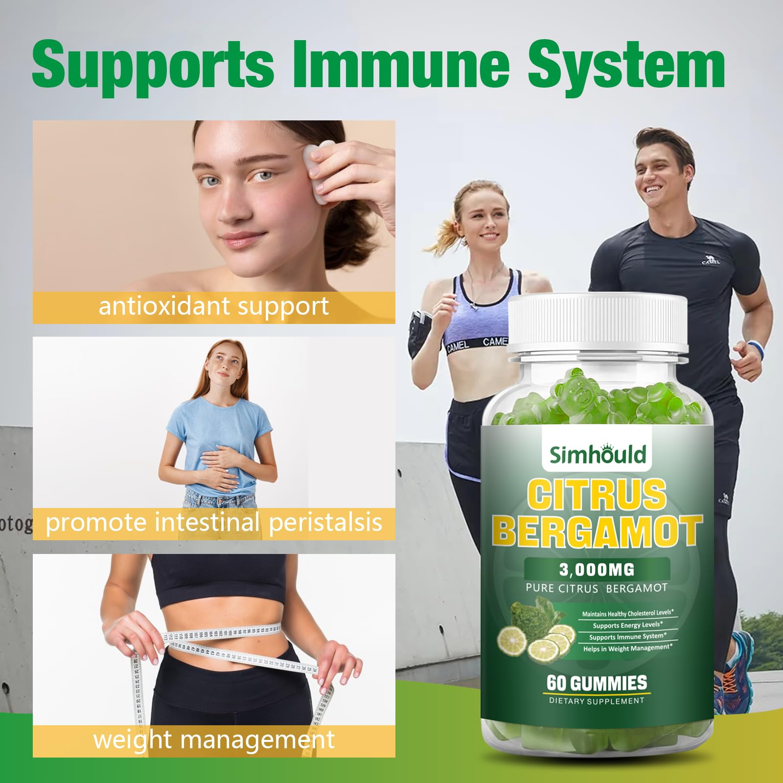 Simhould Citrus Bergamot Gummies unwrapped gummies showing chewy texture and lime hue