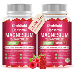 Simhould liposomal magnesium gummies bottle front highlighting 12 forms for balanced energy support