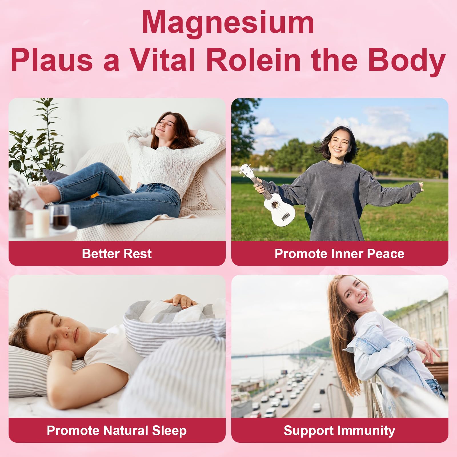 Ingredients panel highlights magnesium diversity and added CoQ10, Ashwagandha, and vitamins